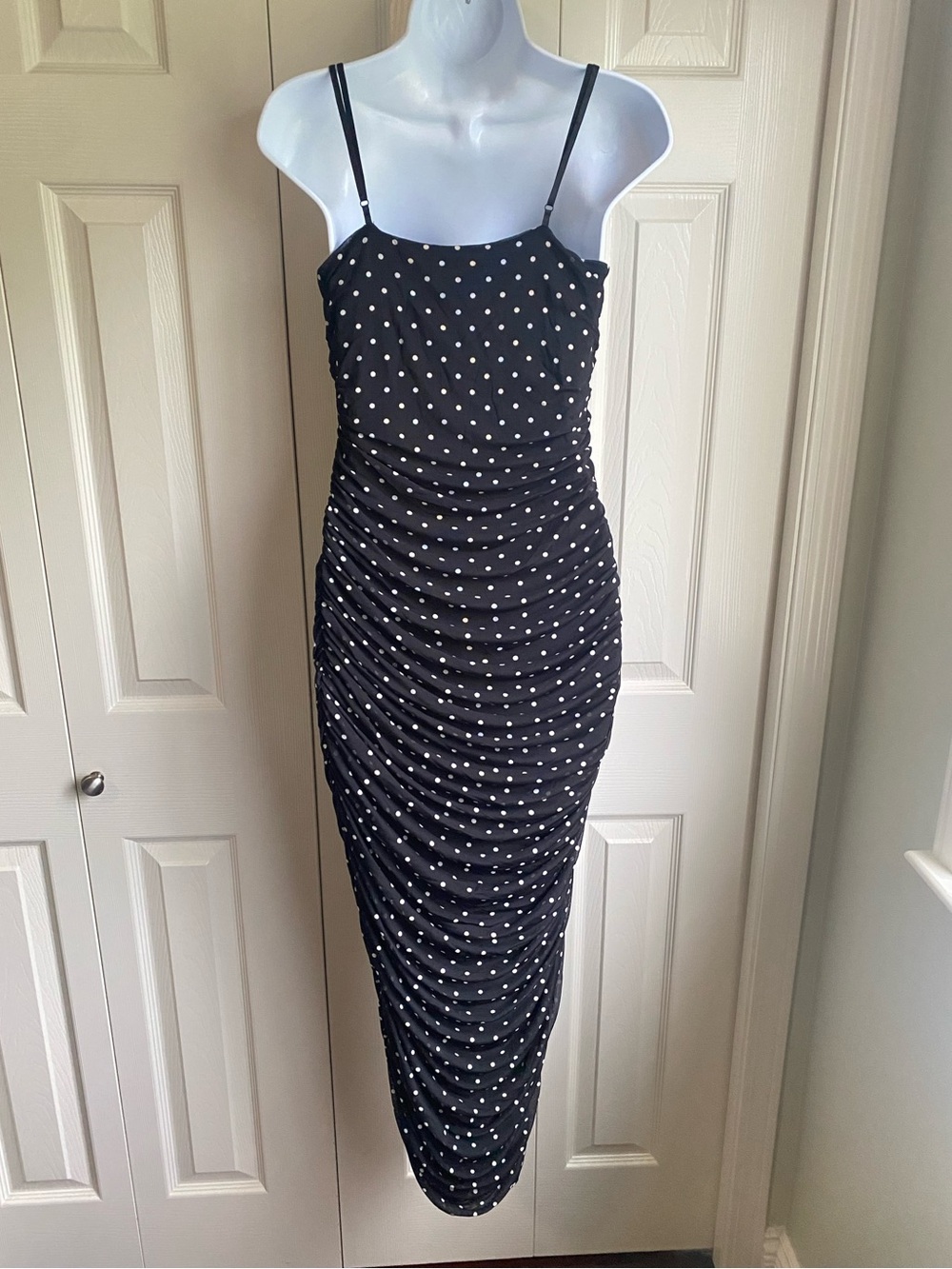 NEW AFRM Hazel Bare Mesh Polka Dot Spaghetti Strap Midi Dress Size L - Picture 8 of 11